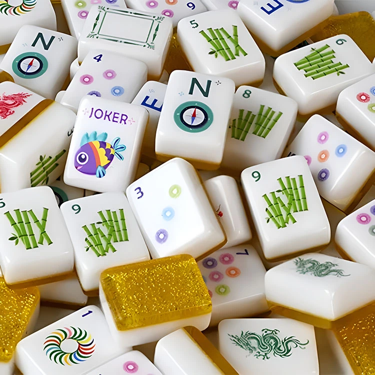 Akrylowe płytki Mahjong ze złotym brokatem