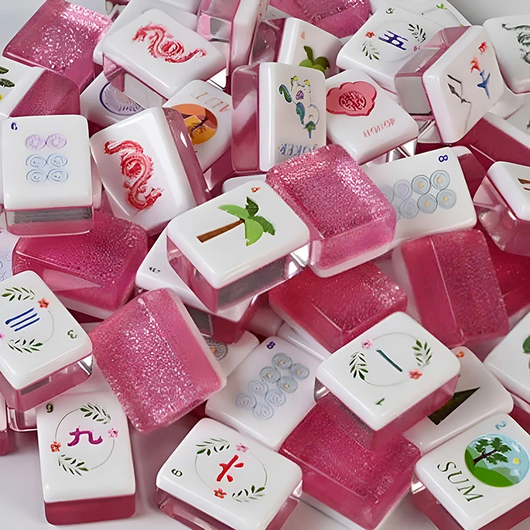 Różowe, brokatowe akrylowe płytki Mahjong
